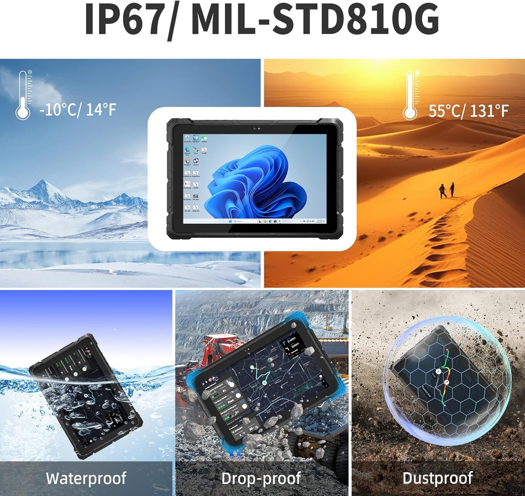IP67 Rugged Tablet, Intel N150 (bis 3,6 GHz), 8GB LPDDR5 RAM 128GB ROM, 10.1 Zoll HD-Display, Window