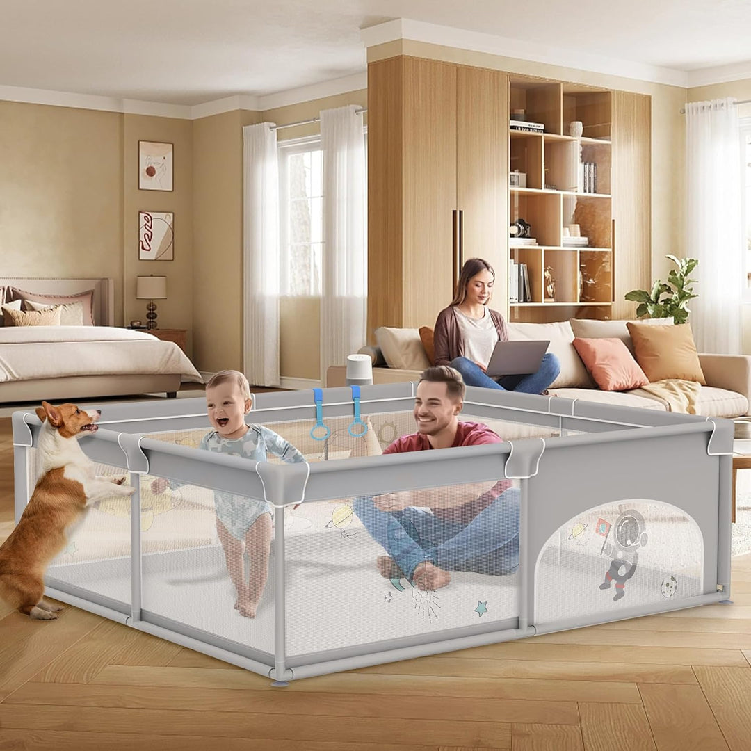 Aufun Laufstall Baby Laufgitter 300D Oxford Gewebe, mit Anti-Kollision Schaum Absperrgitter, Atmungs
