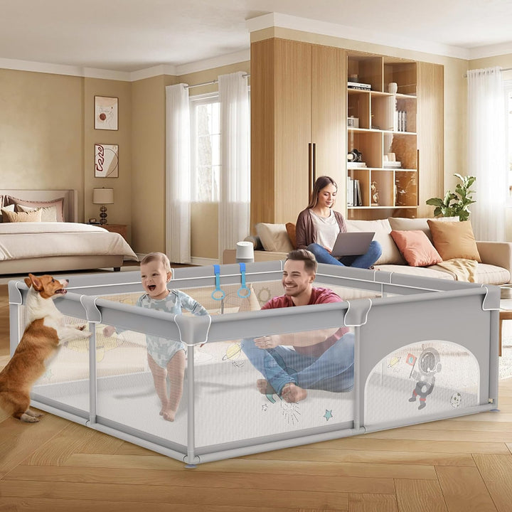 Aufun Laufstall Baby Laufgitter 300D Oxford Gewebe, mit Anti-Kollision Schaum Absperrgitter, Atmungs