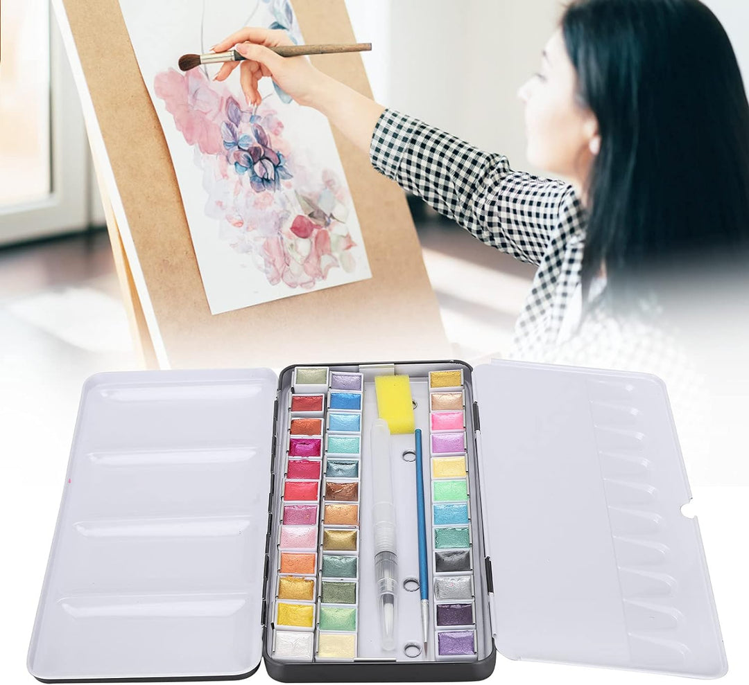 Zerodis Metallic-Aquarellfarben-Set Tragbares Helles Aquarell-Perlglanz-Aquarellfarben-Pigment-Aquar