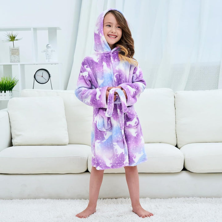 Piefry Weicher Bademantel mit Kapuze für Mädchen Fleece Morgenmantel Nachtwäsche Kinder 5-6 Jahre Vi