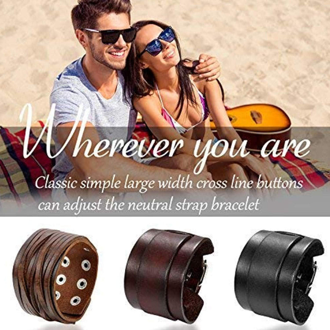 OIDEA 3PCS Herren Leder Armband Set (Punk Rock Stil 4.1cm-5cm Breite Gross geflochtene handgefertigt