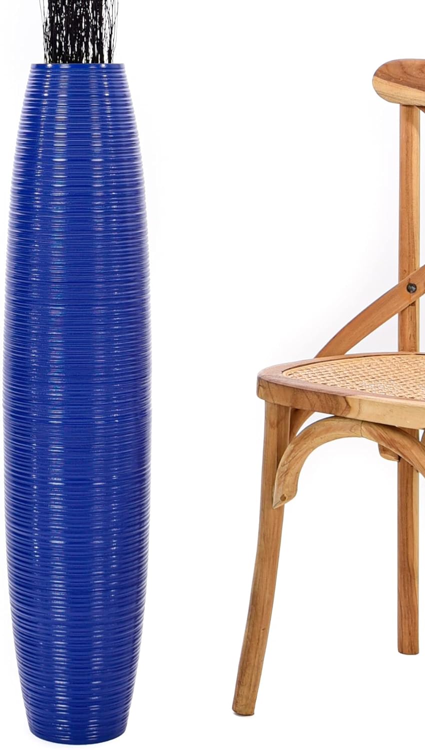 Leewadee Grosse Bodenvase für Dekozweige hohe Standvase Design Holzvase, Holz, 90 cm, Blue 90 cm Bla