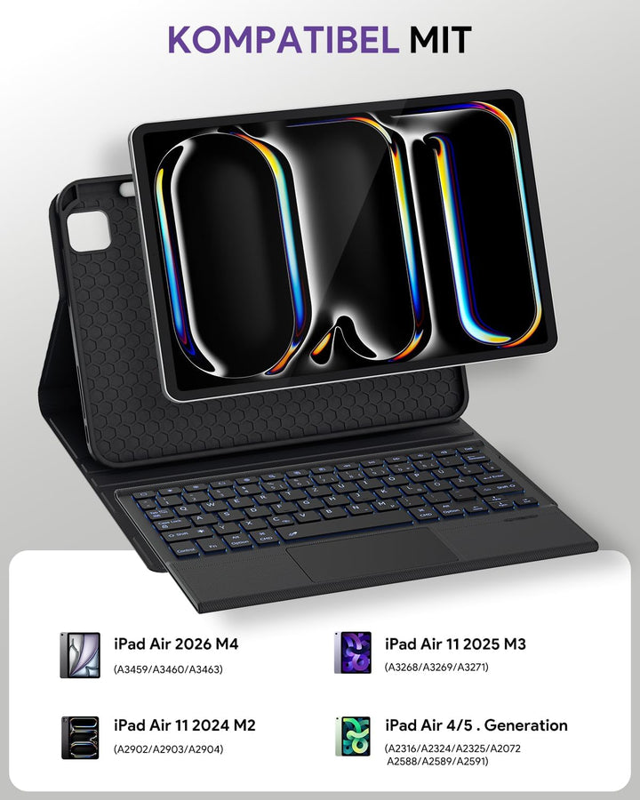 Doohoeek Schutzhülle mit Tastatur für iPad Air 11 2025(M3)/2024(M2), iPad Air 4./5. Gen 10,9 Zoll, B