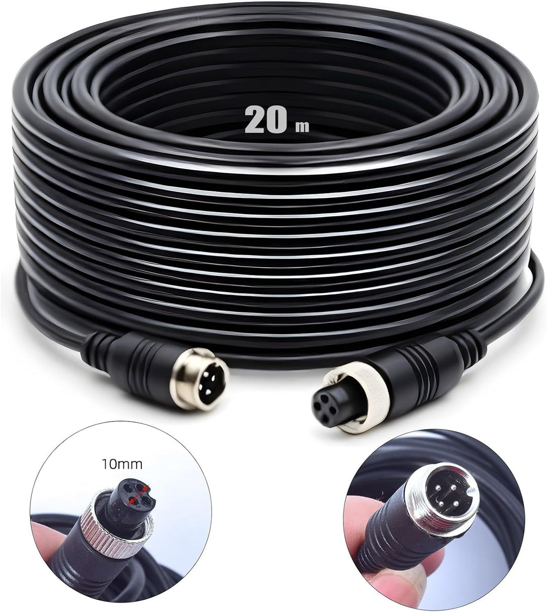 CAMECHO 50FT/20M 4-Pin Aviation Plug Rückfahrkamera Kabel für Rückfahrkamera Auto Kamera Monitor, 20
