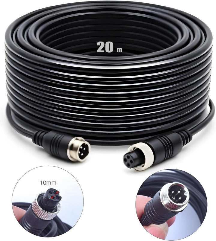 CAMECHO 50FT/20M 4-Pin Aviation Plug Rückfahrkamera Kabel für Rückfahrkamera Auto Kamera Monitor, 20