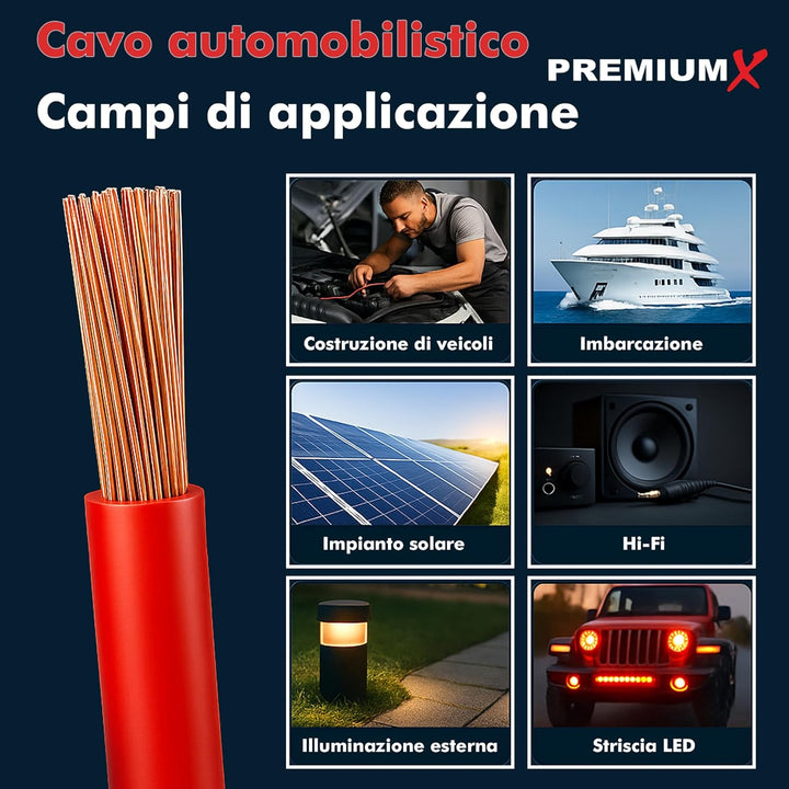 Premium X Fahrzeugleitung FLRY-B 10m 4mm² Rot I Flexible KFZ Kabel Litze I asymmetrisch konstruiert