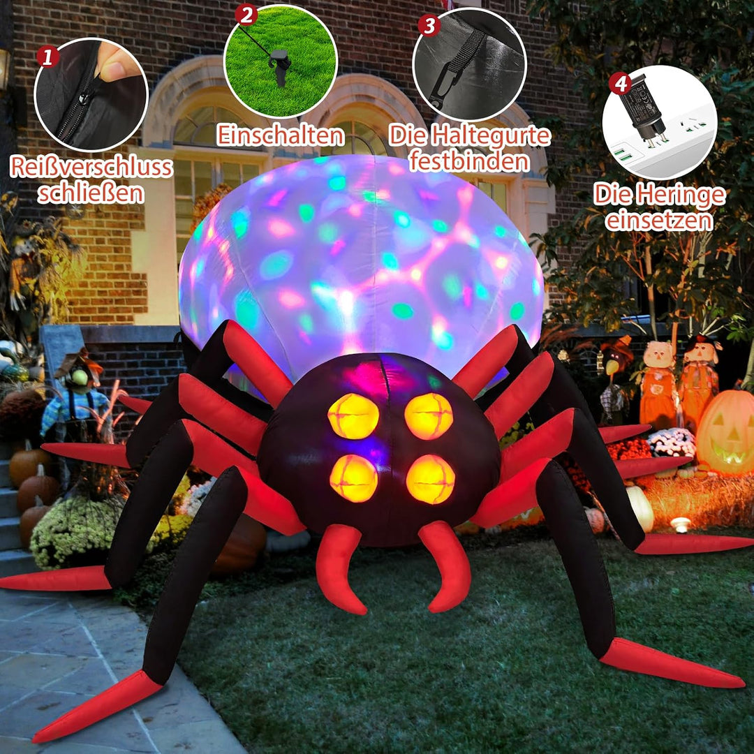 Danxilu 244 cm riesige aufblasbare Halloween-Spinne für den Aussenbereich mit rotierenden bunten LED