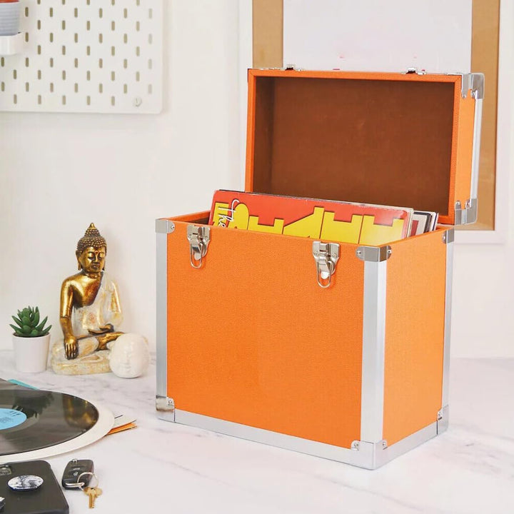 Steepletone Aufbewahrungsbox für LPs, Alben, Vinyl, DJs, Schallplatten, Farbe: Gelb Orange, Orange