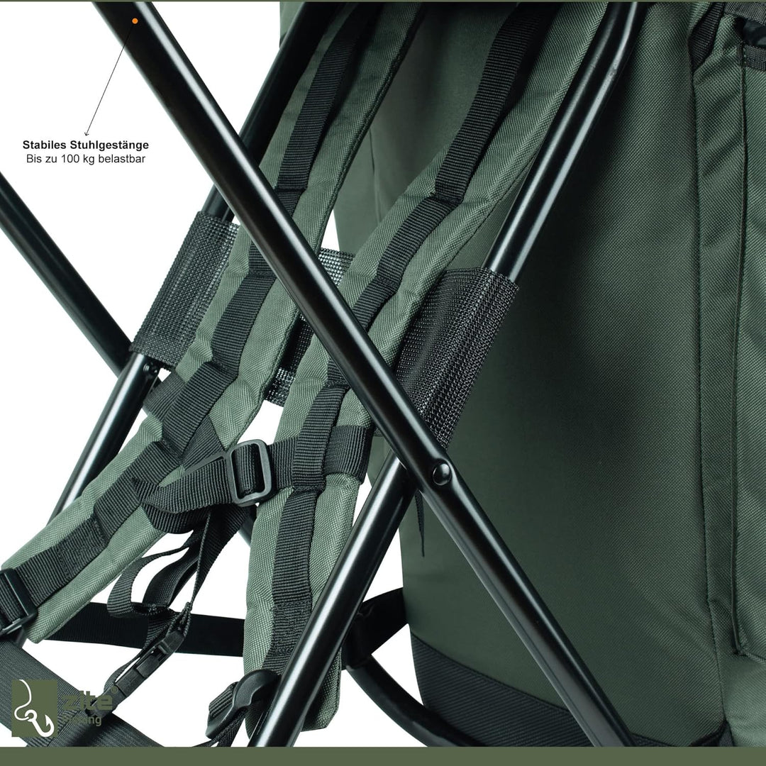 Zite Fishing Angelrucksack mit Stuhl - Rucksack-Stuhl Faltbar Angeln & Camping - Hocker Klappbar mit