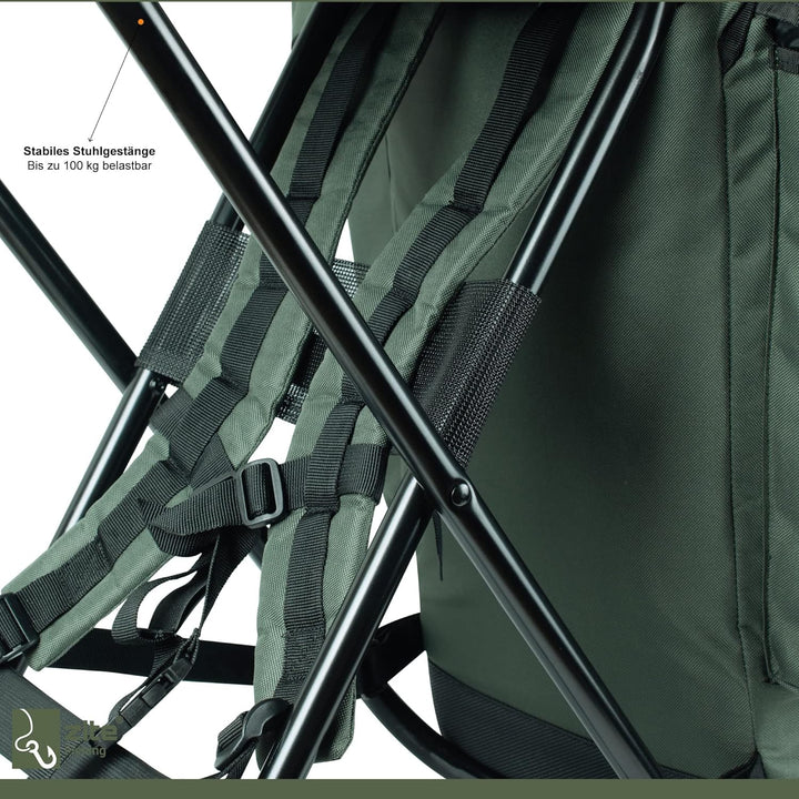 Zite Fishing Angelrucksack mit Stuhl - Rucksack-Stuhl Faltbar Angeln & Camping - Hocker Klappbar mit