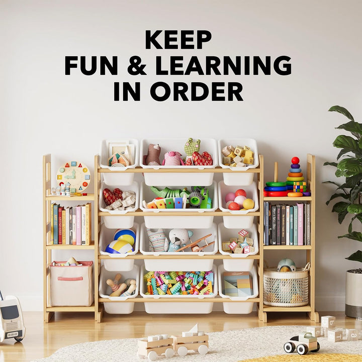 SpaceAid Spielzeug-Organizer mit 6 Regalen und 12 Behältern, Bücherregal/Bücherregal, Kinder-Mülleim