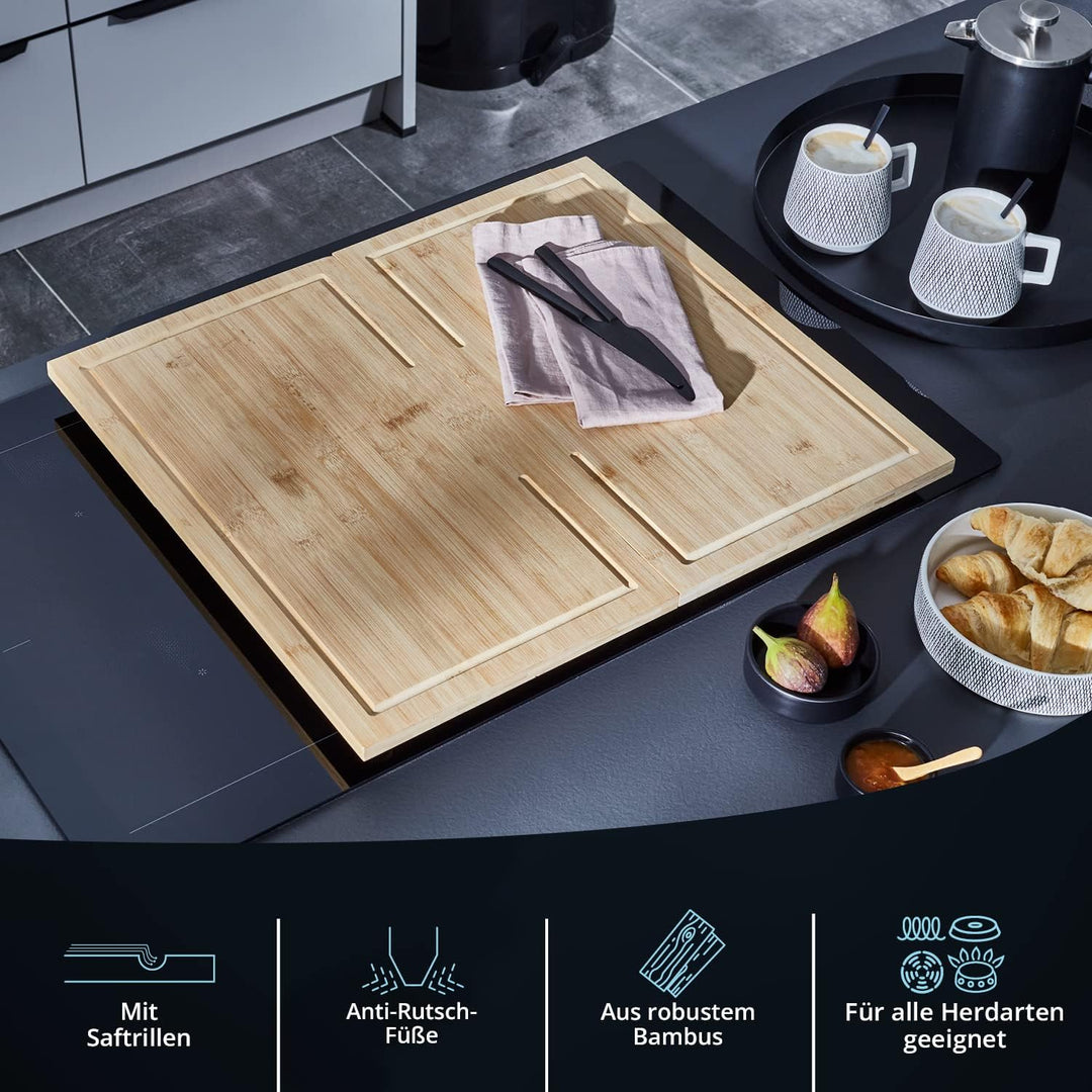 KHG Herdabdeckplatten Bambus 2er-Set je 50x28 cm Holz braun, Kochfeld-Abdeckung für alle Herdarten i