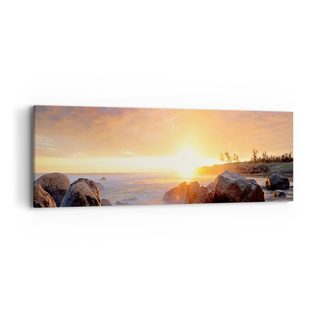 Panorama Bilder auf Leinwand Meer Strand Felsen Leinwandbild 90x30cm Wandbilder Dekoration Wohnzimme