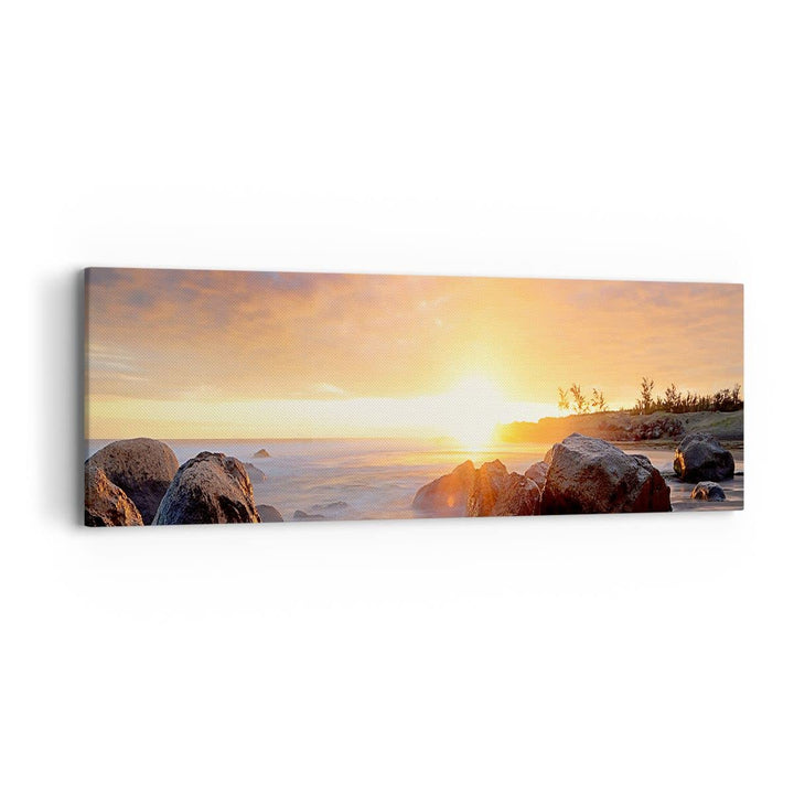 Panorama Bilder auf Leinwand Meer Strand Felsen Leinwandbild 90x30cm Wandbilder Dekoration Wohnzimme