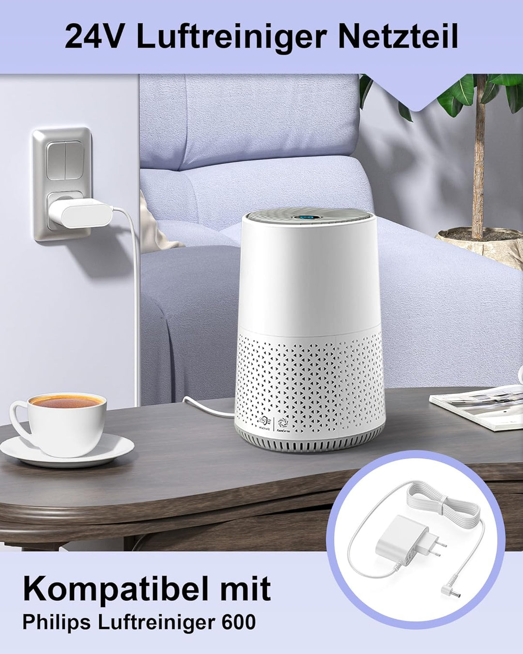 24V Luftreiniger Netzteil Kompatibel mit Philips Series 600 AC0650 und AC0651 Luftreiniger Ladekable