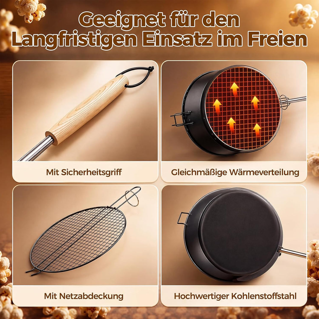 Popcorn Maker Lagerfeuer 17 cm Ø Antihaft Outdoor-Popcornpfanne mit hitzebeständigem Sicherheitsgrif