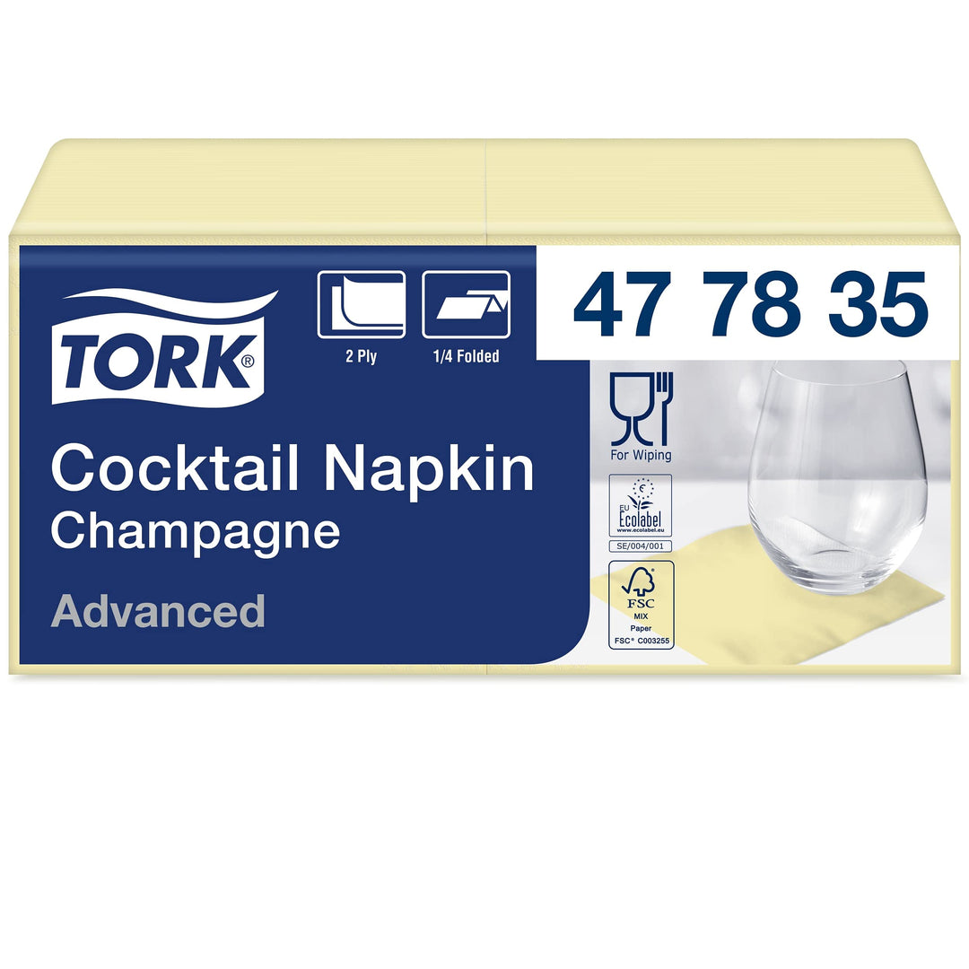 Tork 477835 Cocktailservietten Champagner / Cocktail Serviette in Advanced Qualität mit 1/4 Falz / 1