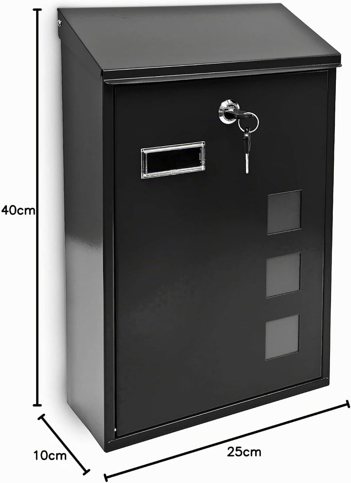 Design Briefkasten aus Metall 25x40 cm Schwarz, Schwarz