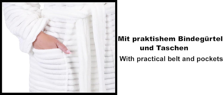 Betz Bademantel BONN Microfaser Strukturplüsch für Damen und Herren mit Schalkragen S-M naturweiss L