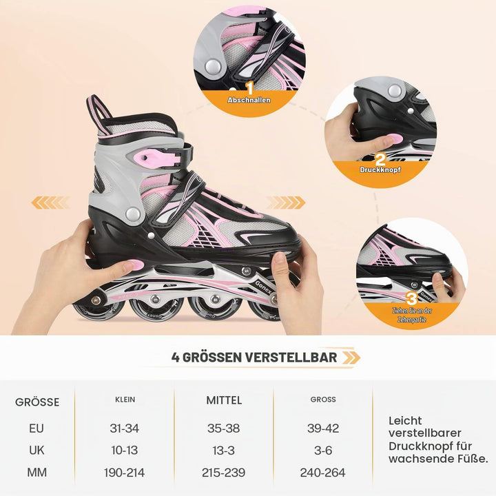 Gonex Inliner für Kinder, Inline Skates für Mädchen Jungen mit Leuchtende Räder Einstellbarer Schwar