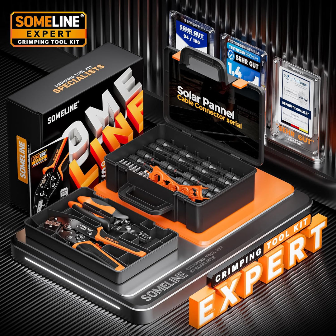 SOMELINE Solarstecker Crimpzange Set für 2.5/4/6mm² Solarkabel, 12 Paar Male Female Solarpanel Kabel