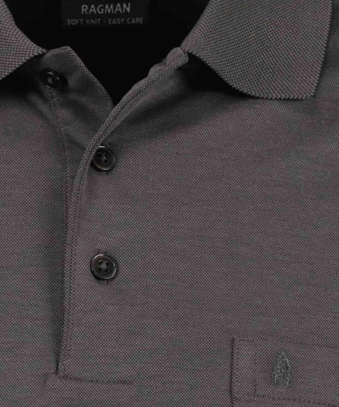 RAGMAN Herren Softknit-Polo mit Brusttasche, Langarm S Anthrazit-019, S Anthrazit-019