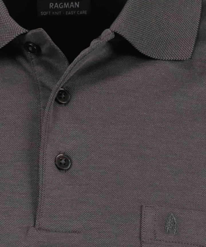 RAGMAN Herren Softknit-Polo mit Brusttasche, Langarm S Anthrazit-019, S Anthrazit-019