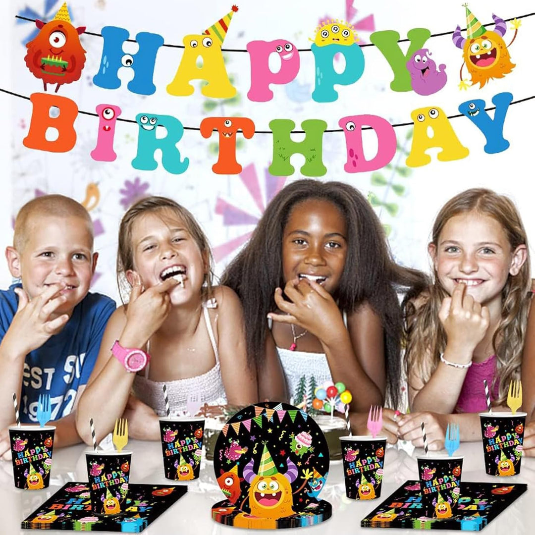 JUMXBUM 101 Stück Monster Geschirr, für 20 Gäste, Monster Geburtstags Geschirr Set, für Kinder Kinde