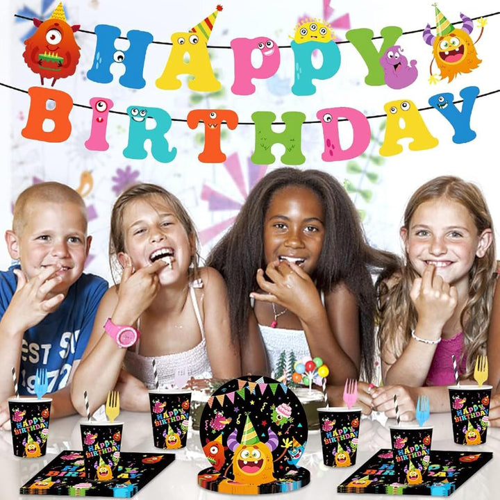 JUMXBUM 101 Stück Monster Geschirr, für 20 Gäste, Monster Geburtstags Geschirr Set, für Kinder Kinde