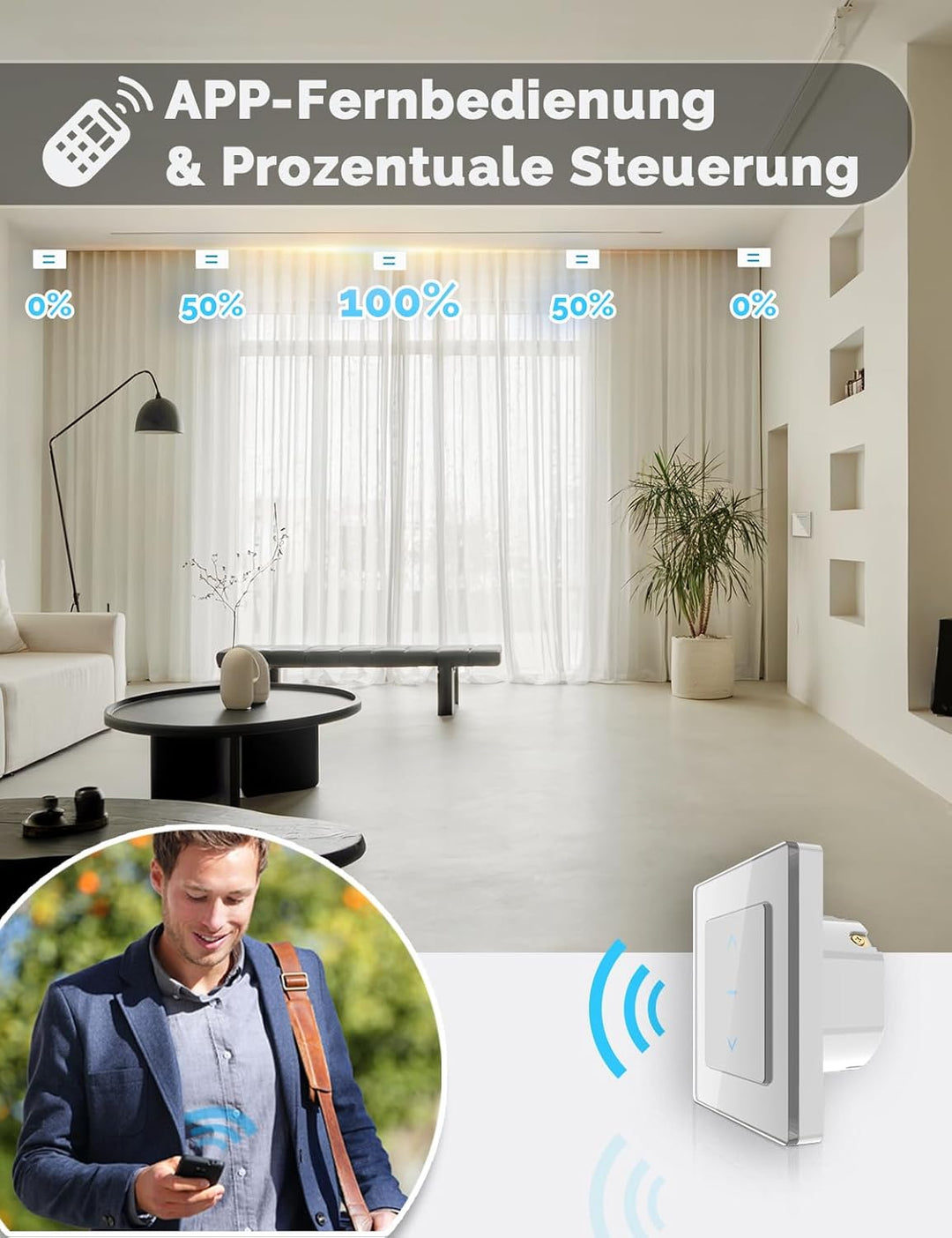 MOES Wlan Smart Rolladenschalter,Prozentuale Rolladensteuerung, Touch Alexa Rolladen Schalter, Smart