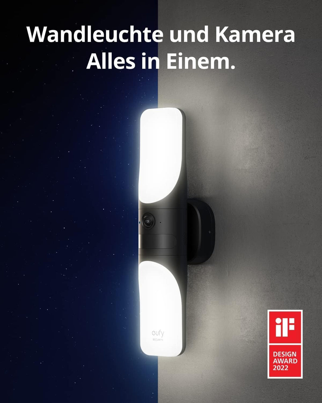 eufy Security Kabelgebundene Wall Light Cam S100, Aussenleuchte mit Kamera, 2K Überwachung, 1200 Lum