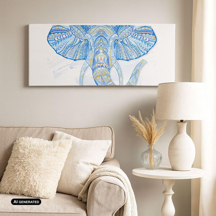 Panorama Bilder auf Leinwand 100x40cm Leinwandbild Elefant Muster Tierwelt Afrika Gross Wanddeko Bil