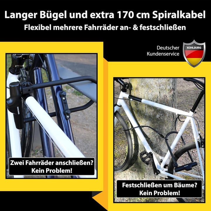 KOHLBURG Sicherheits- Bügelschloss mit höchster Sicherheitsstufe 10/10 - sicheres Fahrradschloss mit