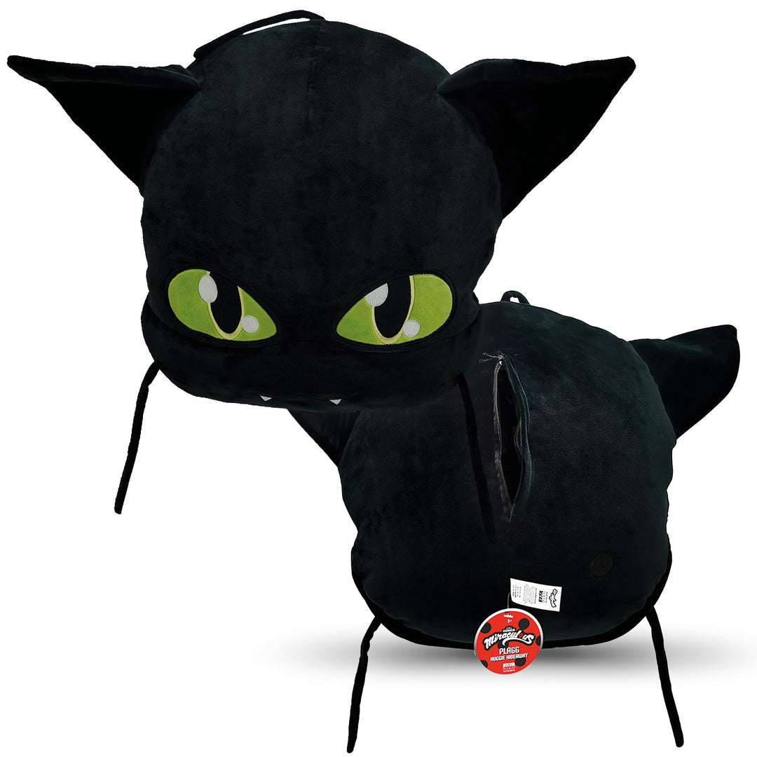 Miraculous Ladybug - Huggie Hideaway Plagg, 16.5-inch Black Plush Pillow, Super Cute Soft Stuffed To