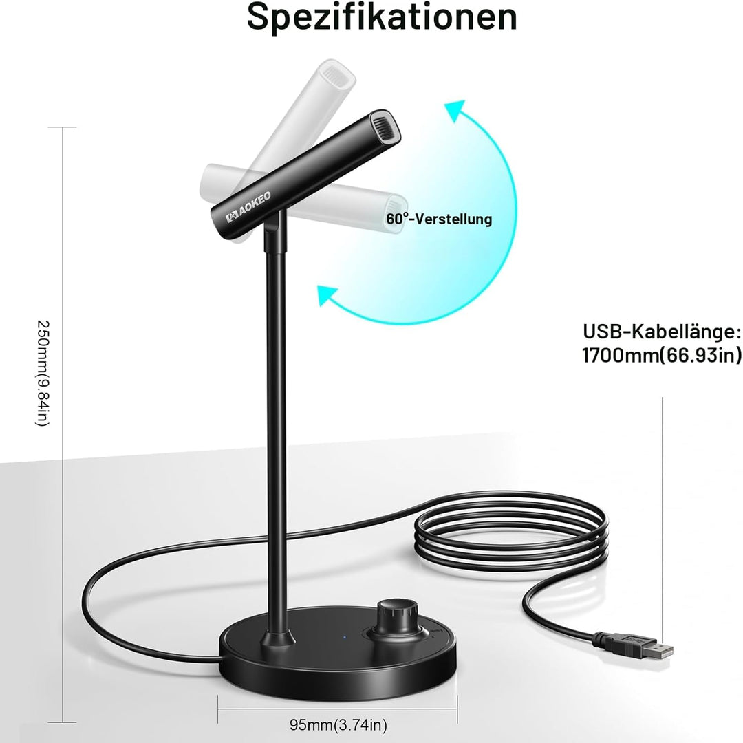 aokeo USB Mikrofon, Gaming Mikrofon PC mit Lautstärkeregelungstasten für Studio,Podcast,Streaming,Yo