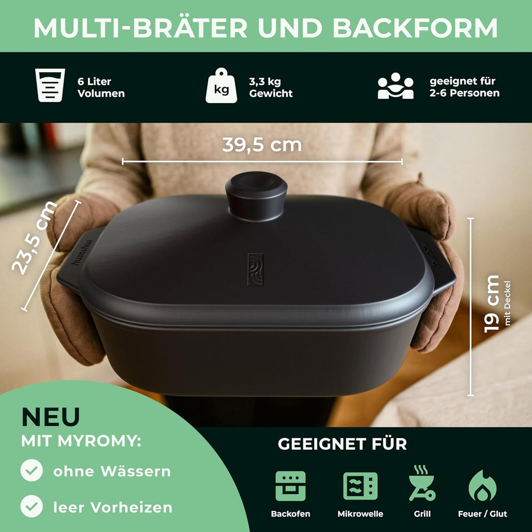 myromy® Bräter, Schmortopf & Brotbackform aus Keramik Natur-Ton: Bratentopf, Dampfgarer & Backform,
