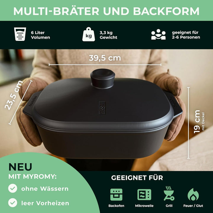 myromy® Bräter, Schmortopf & Brotbackform aus Keramik Natur-Ton: Bratentopf, Dampfgarer & Backform,