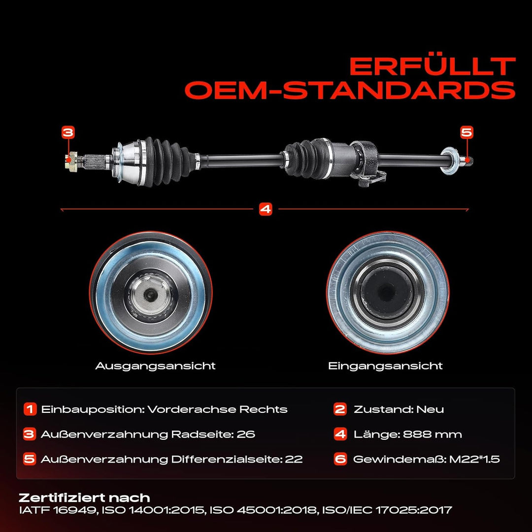 Frankberg Antriebswelle Vorne Rechts Kompatibel mit M.i.n.i R50 R53 Cooper One 1.4L 1.6L 2001-2006 3