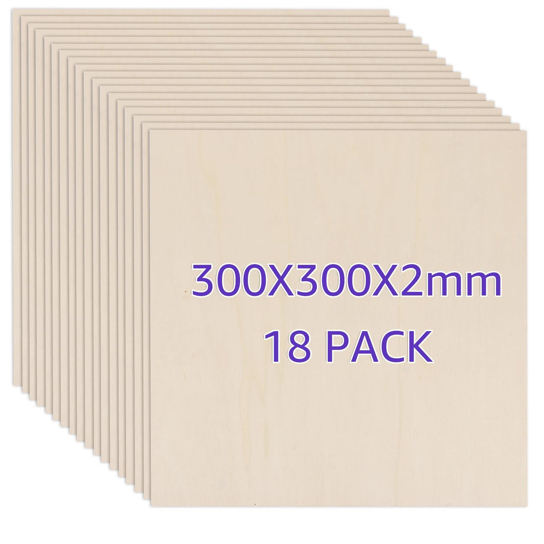 18 Stück Sperrholzplatte 2mm, 300x300MM Sperrholz 2mm Pappelsperrholz, Unbehandeltes Holz, Balsaholz