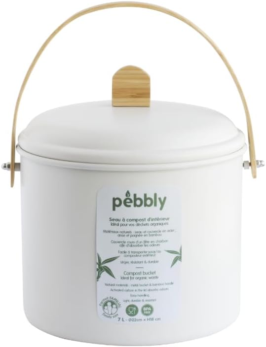 Pebbly NBA202 Komposteimer 3,5 l – Creme KOMPOST-EIMER S, Metall, Bambus, Kohle