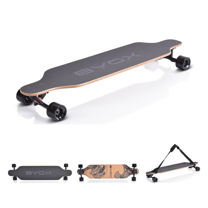 Byox Kinder Skateboard Longboard 41 Zoll, PU Rollen, ABEC-11, Gurt, bis 100 kg Schwarz, Schwarz