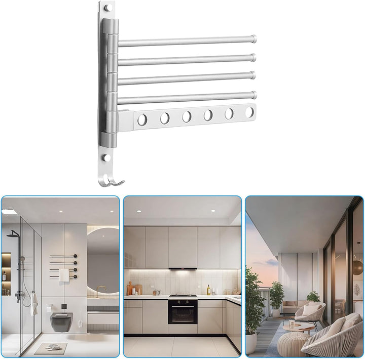 Handtuchhalter Für Die Wand | Schwenkbarer 4-Arm Handtuchhalter,Platzsparender Aluminium Organizer S