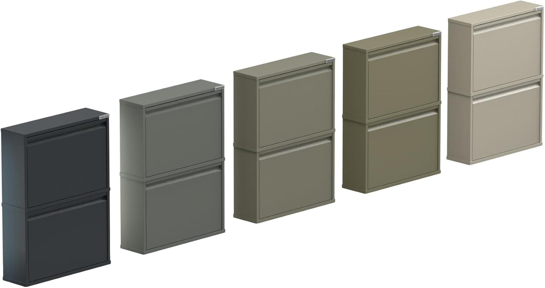 VEEHAUS Schuhregal, schmal, hoch, Schuhschrank, mit magnetischem Deckel, Wandmontage, aus Metall (Ze