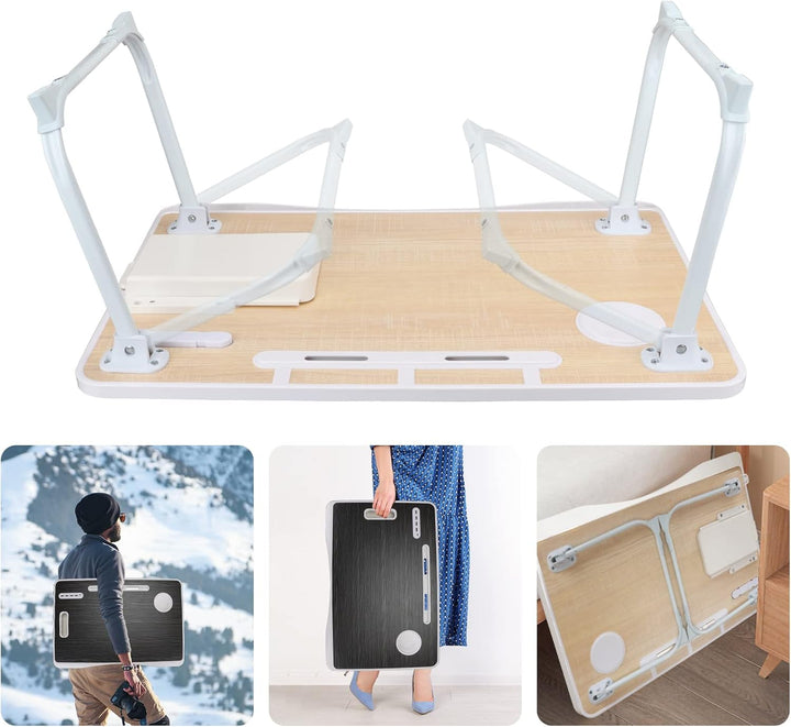 Laptop Betttisch, Faltbarer Laptop-Betttisch mit USB-Ladeanschluss, Griff, Kartenfach, Becherhalter,