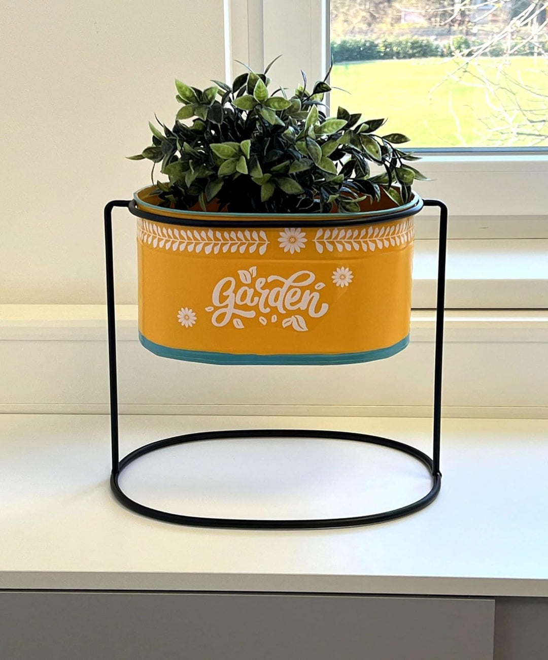 DanDiBo Blumenhocker mit Topf Metall Stehend Orange Oval 30 cm Blumenständer 96526 L Blumensäule Mod