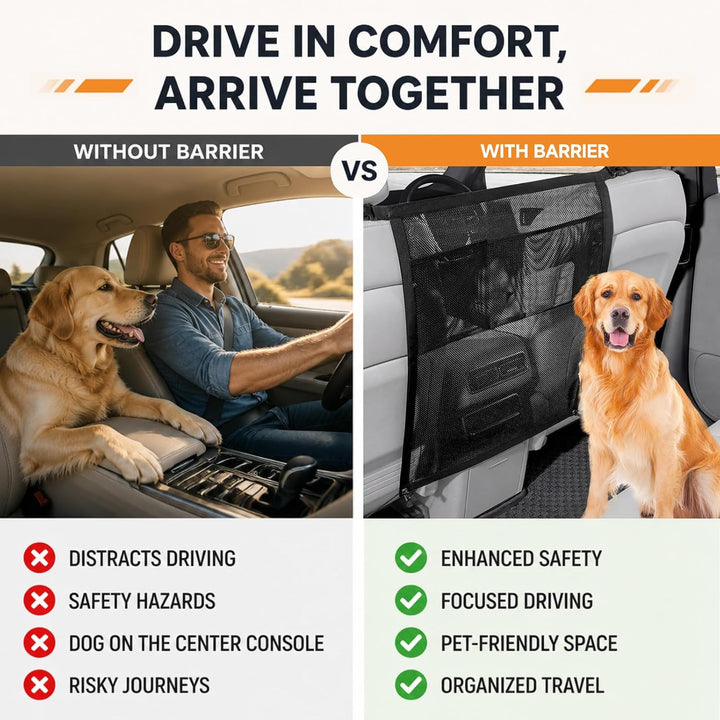 Hundegitter Auto Rückbank mit Aufbewahrungstasche &amp; Verstellbarem Seil | Universal Hundenetz Auto Ve