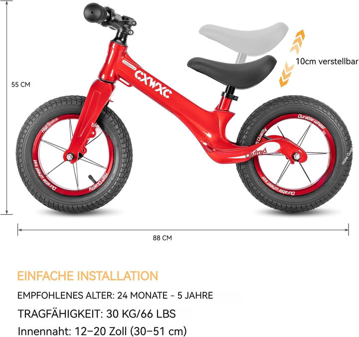CXWXC Laufrad ab 2 Jahre Einzigartiger Magnesiumlegierung 12 Zoll Kinder Laufrad Tragfähigkeit von 3