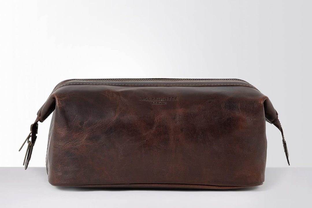 HOLZRICHTER Berlin Kulturbeutel No 5-1 (M) Marone - Grosse, hochwertige Kulturtasche handgefertigt a