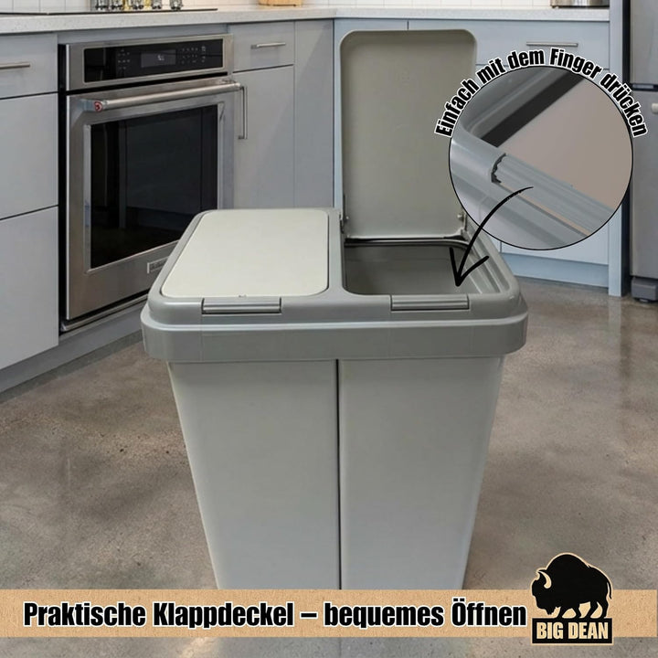 BigDean Zweimer Duo Müllbehälter mit Deckel 2 x ca. 25 Liter, Kunststoff Mülleimer für die Küche ger